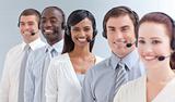 Business people working in a call center in a line