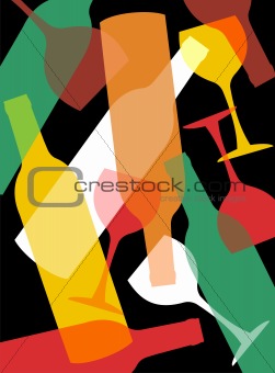 Wine bottles and wineglasses background