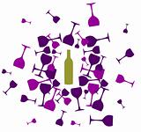 Wine bottle and wineglasses silhouettes background