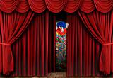 Clown on Stage Behind Curtain