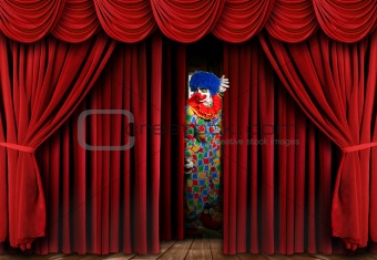 Clown on Stage Behind Curtain