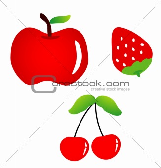 Vector Apple, Strawberries, Red Cherry