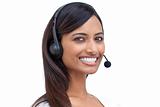 Beautiful ethnic businesswoman with a headset on