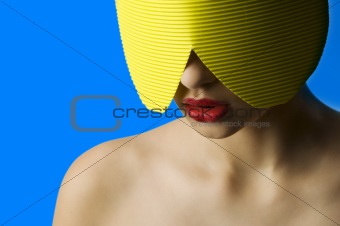 red lips yellow mask