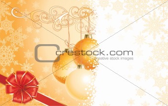Christmas background with decorations and bow / vector