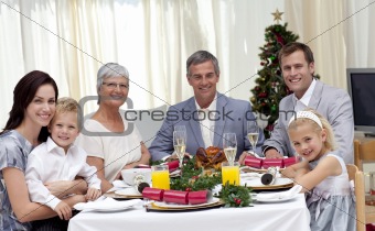 Family celebrating Christmas dinner 