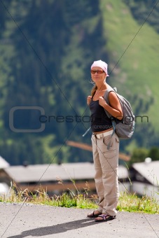 Girl on move in mountains