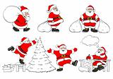 set of cheerful christmas Santa Clauses in different poses