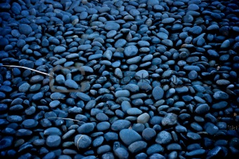 Smooth black stone in a riverbed