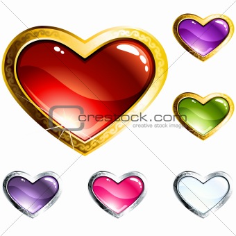 Colorful heart shaped glass buttons