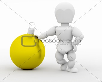 Man leaning on Christmas Bauble