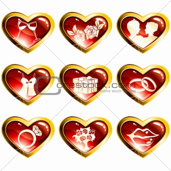 Set of red heart-shaped valentine's day icons