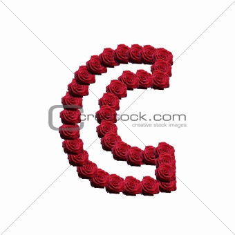 Blooming roses forming the alphabet lowercase letter c