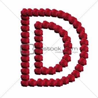 Blooming roses forming the alphabet uppercase letter D