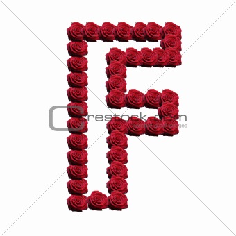 Blooming roses forming the alphabet uppercase letter F