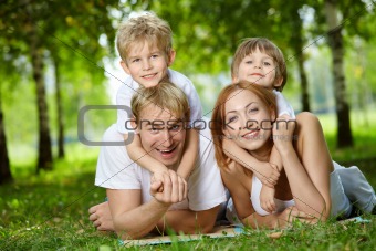 Family on a lawn