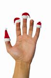 Santa's red hats on fingers
