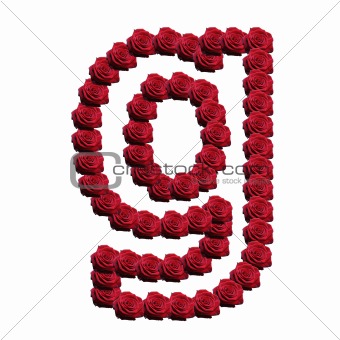 Rose blossoms forming the alphabet lowercase letter g