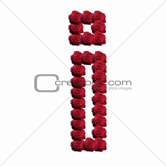 Rose blossoms forming the alphabet lowercase letter i