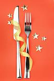 knife and fork with ribbon, stars 