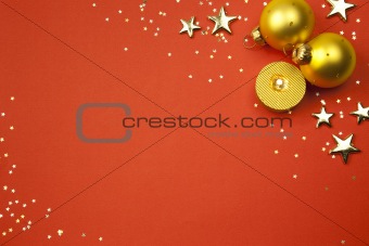 christmas holiday background with stars, balls  and candle