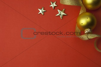 background with stars, ribbon and bauble