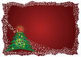 Christmas tree frame on red background