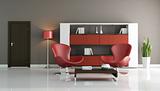 red and brown modern living room