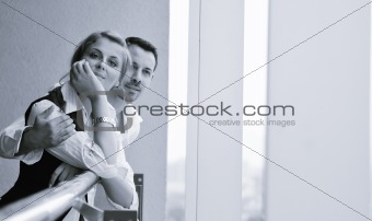 romantic happpy couple on balcony 