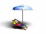 Umbrella and bench on a white background