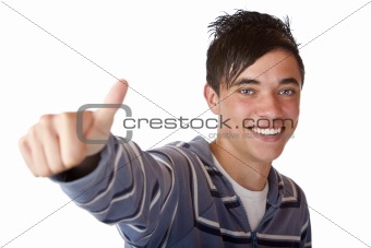 Nice and young student shows thumb up