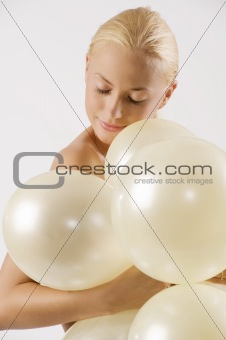 sleeping girl with ballons