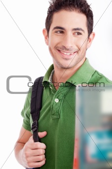 handsome young student smiling with the books