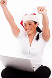 Santa woman enjoing her online shopping