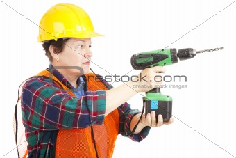 Female Construction Worker Drilling