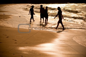 Beach with Silhouette people