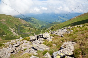 large stones on summer mountainside 