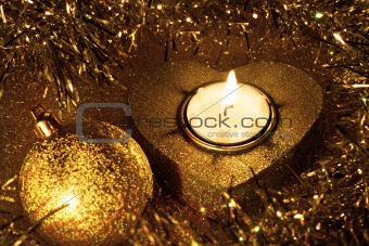Christmas ball and candle (golden)