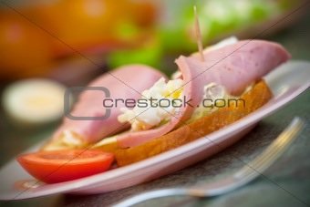 Sandwich with ham and cheese with tomato