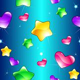 Cheerful seamless pattern with shiny hearts and stars