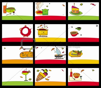 15 colorful food cards - vector set.
