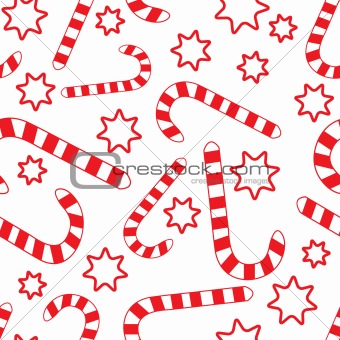 Seamless pattern with candy canes and stars