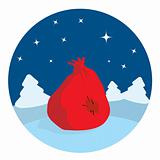 Santa's sack lying in the night forest
