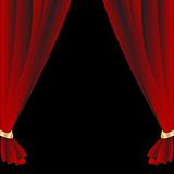 Red theatrical curtain on the black background