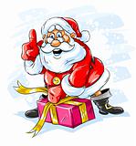 cheerful Santa Claus opening a Christmas gift box