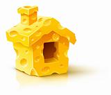 creative concept - small house made of yellow porous cheese