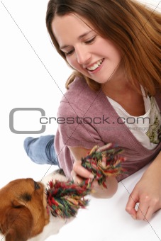beautiful young woman with dog