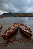 Wooden rowing boats on a lake