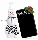 Vector snowman chef with christmas menu