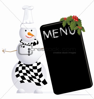 Vector snowman chef with christmas menu